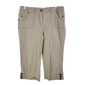 Larry Levine Womens Size 10 Tan Solid Khaki Capri Pants